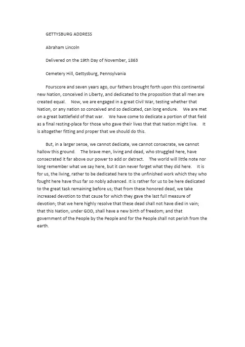 GETTYSBURG ADDRESS 葛底斯堡演说 林肯