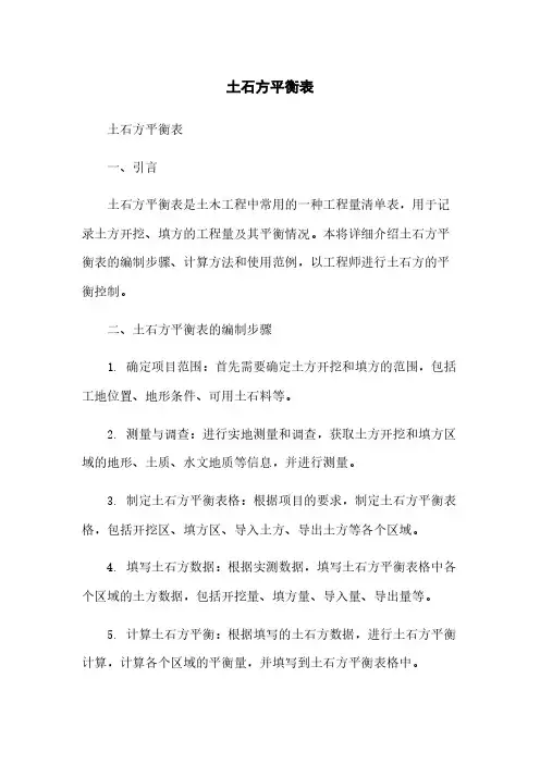 土石方平衡表