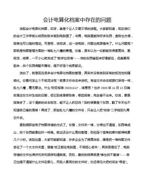 会计电算化档案中存在的问题