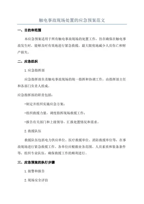 触电事故现场处置的应急预案范文