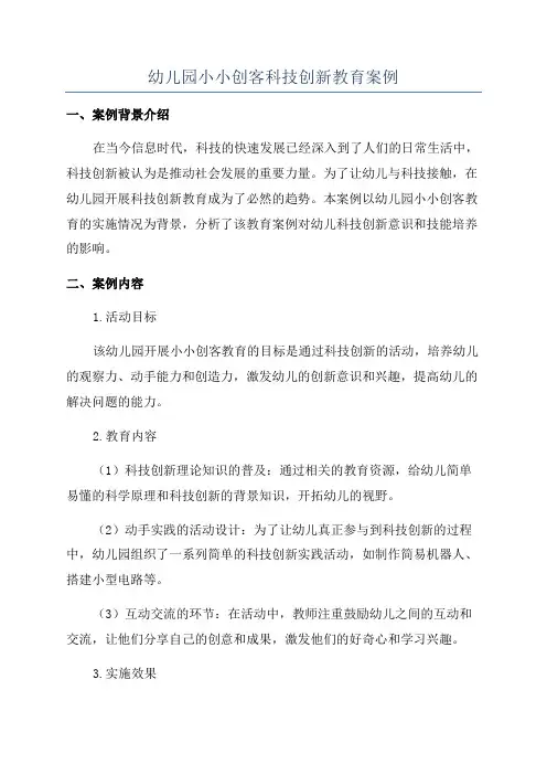 幼儿园小小创客科技创新教育案例