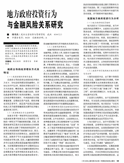 地方政府投资行为与金融风险关系研究