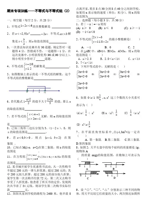 期末专项训练----不等式与不等式组(2)