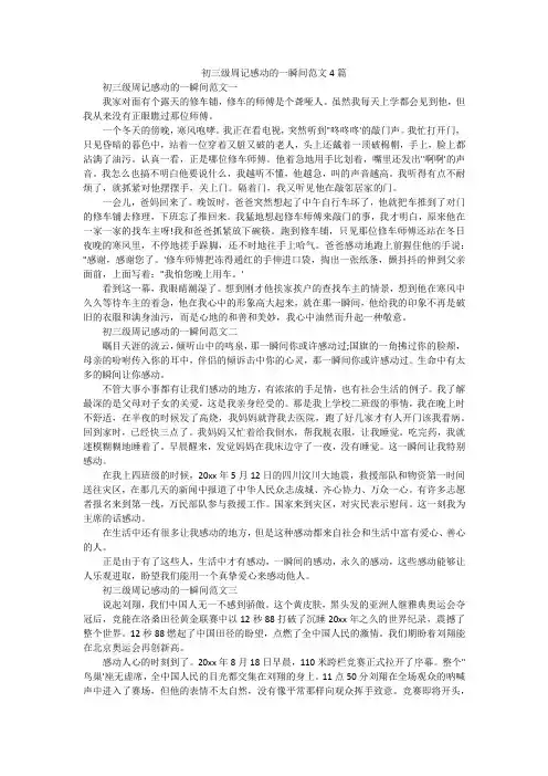初三级周记感动的一瞬间范文4篇