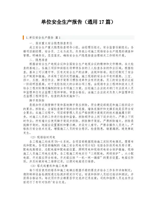 单位安全生产报告(通用17篇)