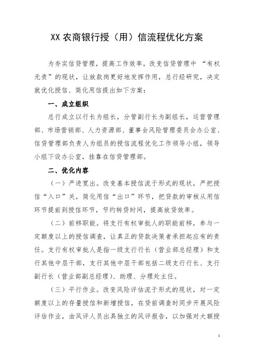 XX农商银行授(用)信流程优化方案