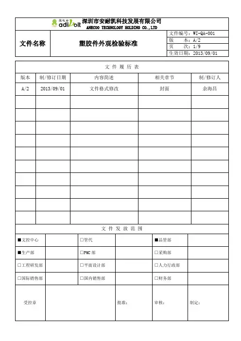 塑胶外观检验标准