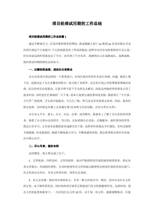 项目经理试用期的工作总结