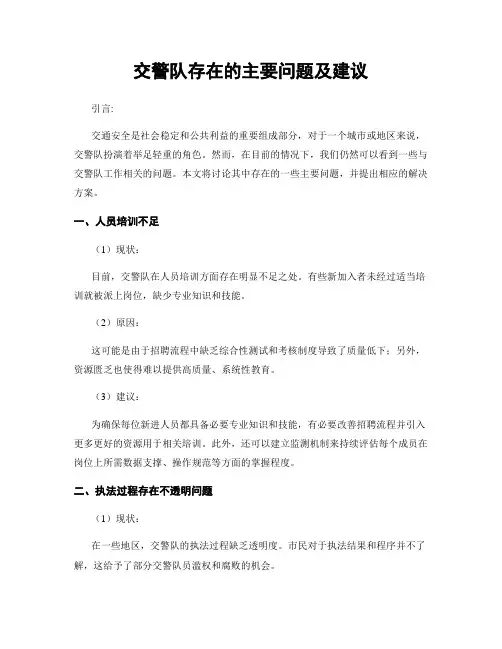 交警队存在的主要问题及建议