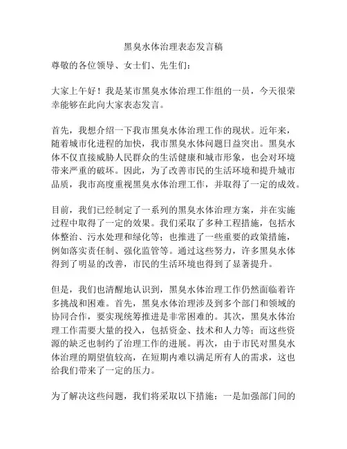 黑臭水体治理表态发言稿