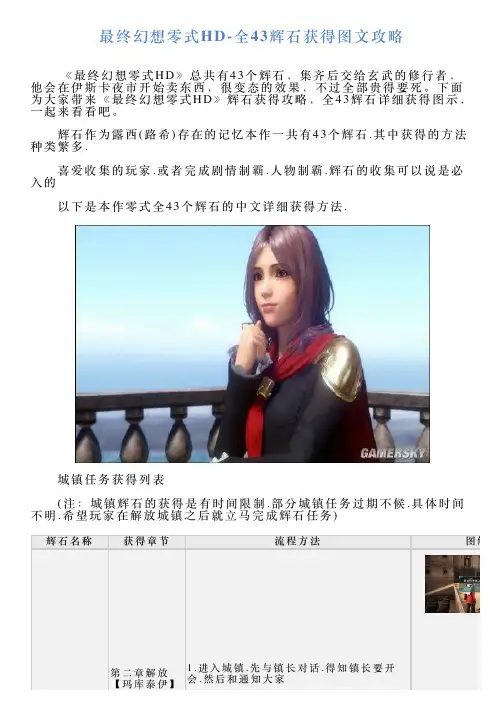 最终幻想零式HD全43辉石获得图文攻略