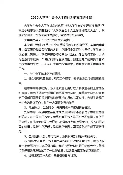 2020大学学生会个人工作计划范文精选4篇