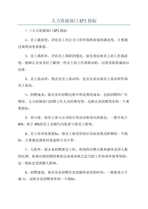 人力资源部门KPI指标