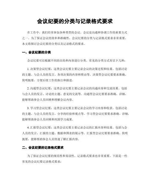 会议纪要的分类与记录格式要求