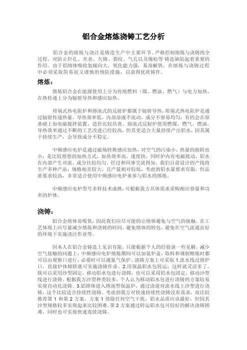 铝合金熔炼浇铸工艺分析