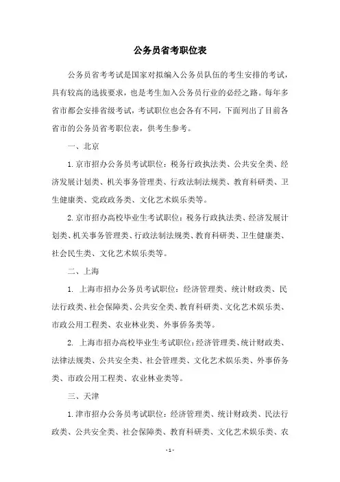 公务员省考职位表