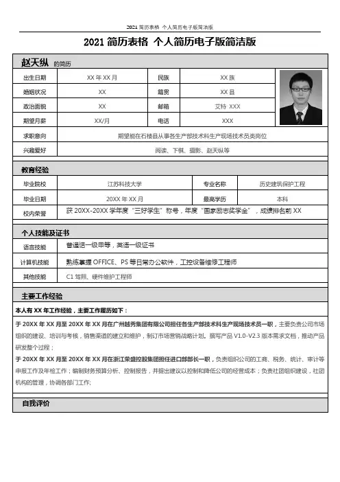 2021简历表格 个人简历电子版简洁版