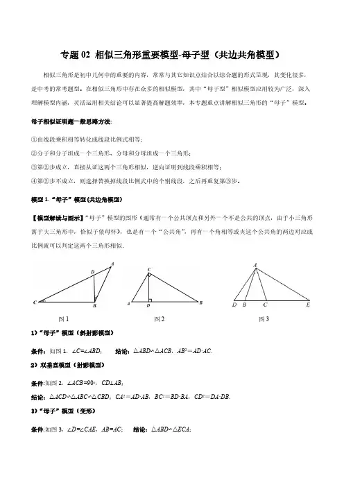 专题02 相似三角形重要模型-母子型(共边共角模型)(解析版)