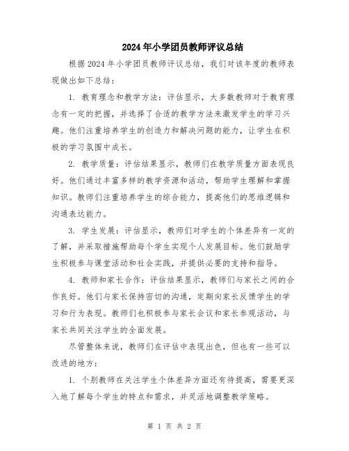 2024年小学团员教师评议总结