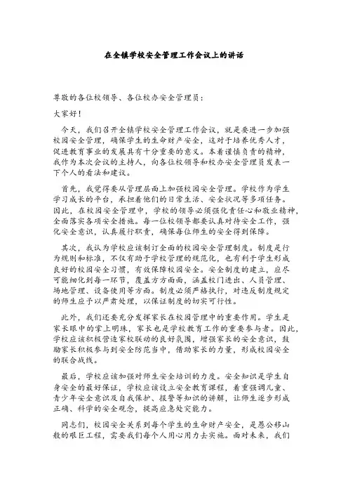 在全镇学校安全管理工作会议上的讲话