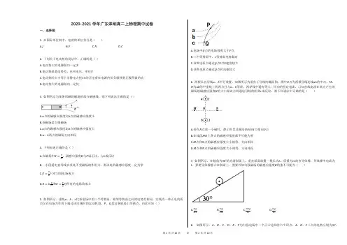 2020-2021学年广东深圳高二上物理期中试卷