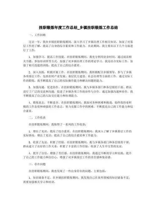 挂职锻炼年度工作总结_乡镇挂职锻炼工作总结