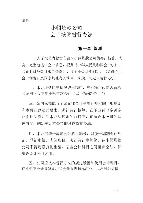 小额贷款公司会计核算暂行办法
