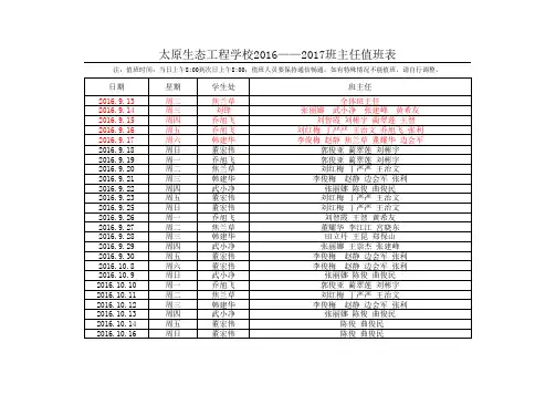 2016——2017班主任值班表