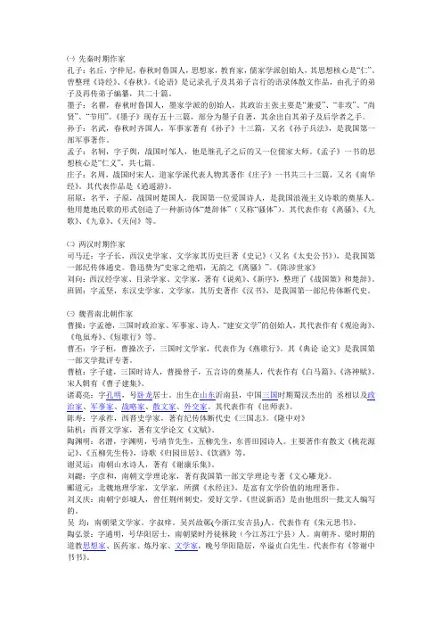 中国历代重要作家及其作品