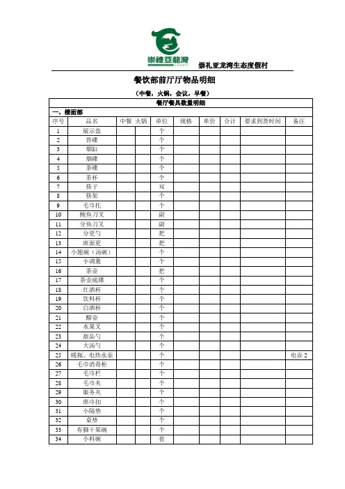前厅物品明细1