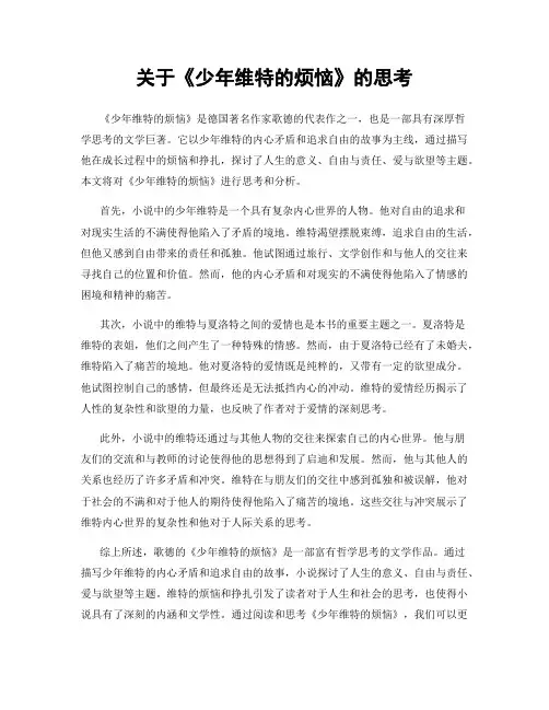 关于《少年维特的烦恼》的思考