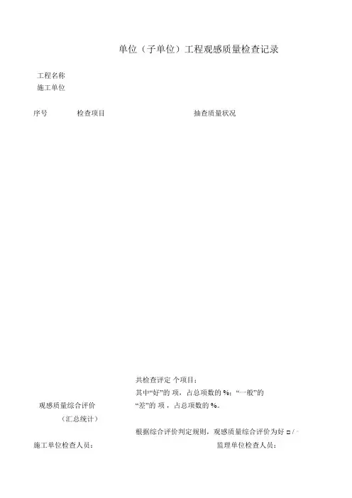 单位(子单位)工程观感质量检查记录