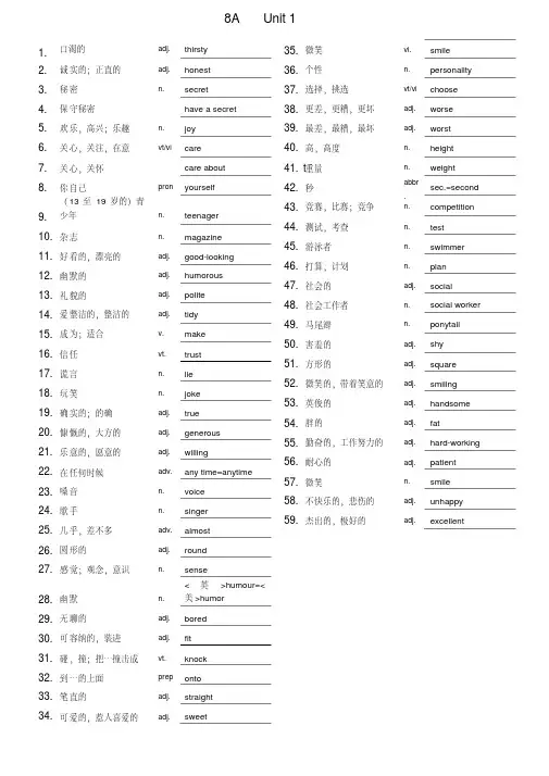 译林8A词汇表