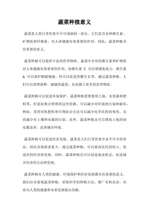 蔬菜种植意义