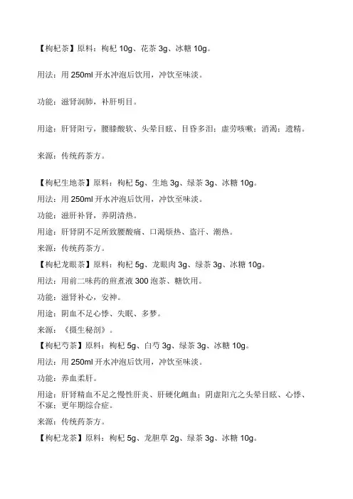 养生茶配方大全