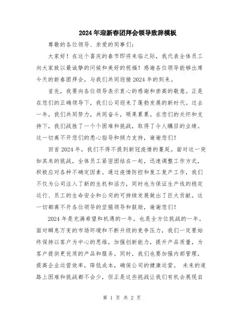 2024年迎新春团拜会领导致辞模板