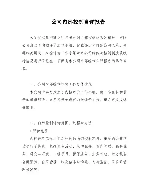 公司内部控制自评报告