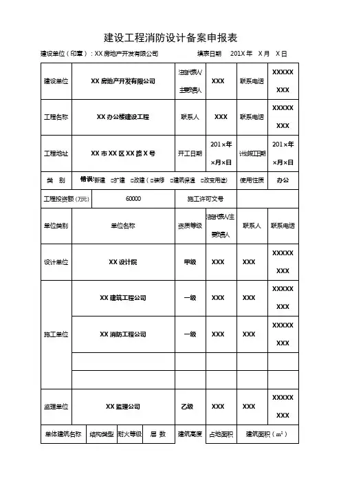 建设工程消防设计备案申报表(范本)