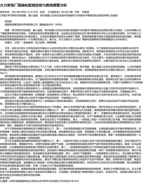 火力发电厂精细化配煤掺烧与燃烧调整分析