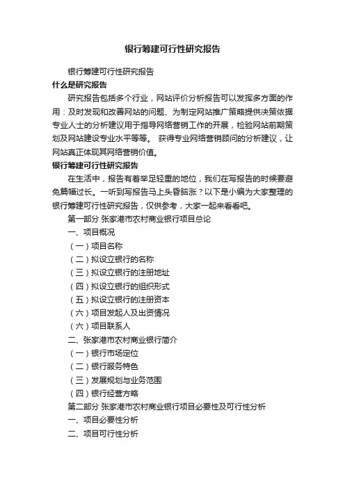 银行筹建可行性研究报告