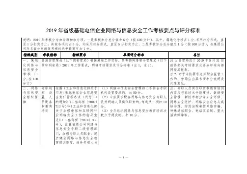 2019年省级基础电信企业网络与信息安全工作考核要点与评分标准