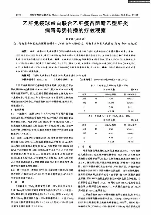 乙肝免疫球蛋白联合乙肝疫苗阻断乙型肝炎病毒母婴传播的疗效观察