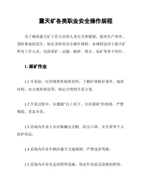 露天矿各类职业安全操作规程
