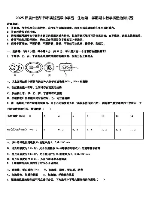 2025届贵州省毕节市实验高级中学高一生物第一学期期末教学质量检测试题含解析
