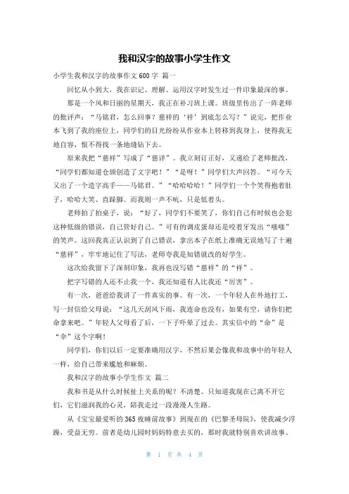 我和汉字的故事小学生作文