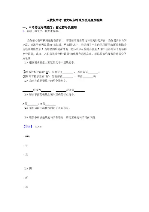 人教版中考 语文标点符号及使用题及答案