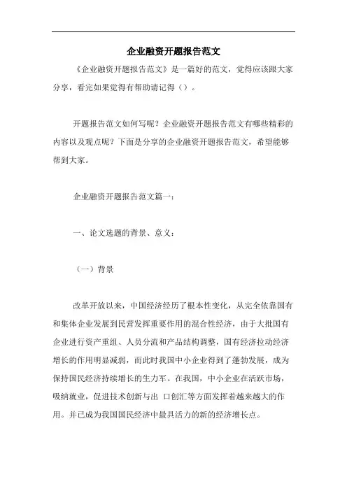 2020年企业融资开题报告范文