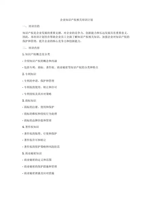 企业知识产权相关培训计划