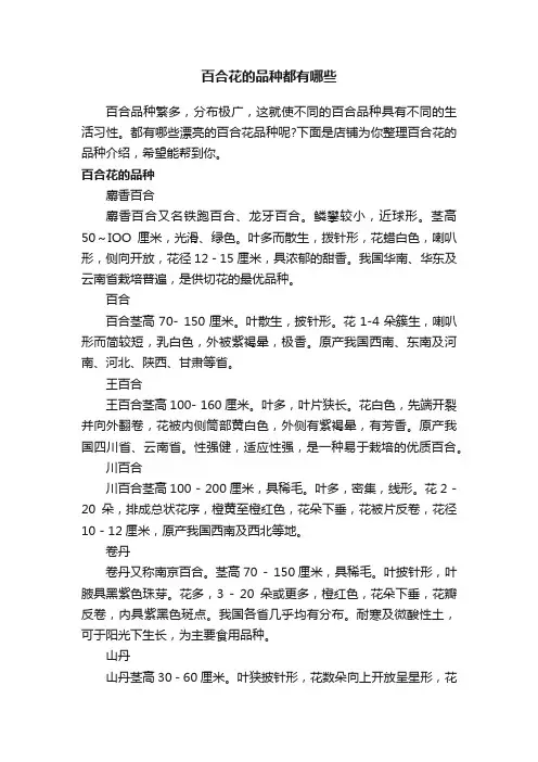 百合花的品种都有哪些