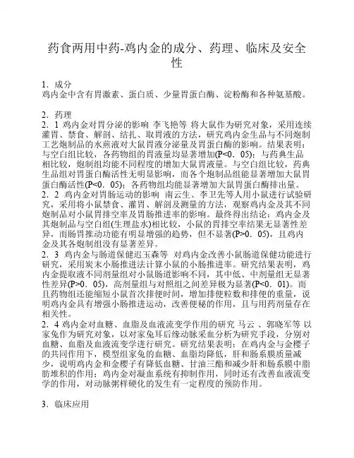 药食两用的中药鸡内金成分、药理资料